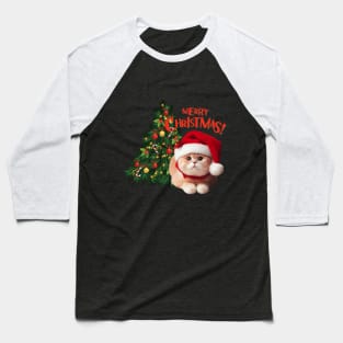 Cute Brown Cat in Santa hat with Christmas tree ,Brafdesign Baseball T-Shirt